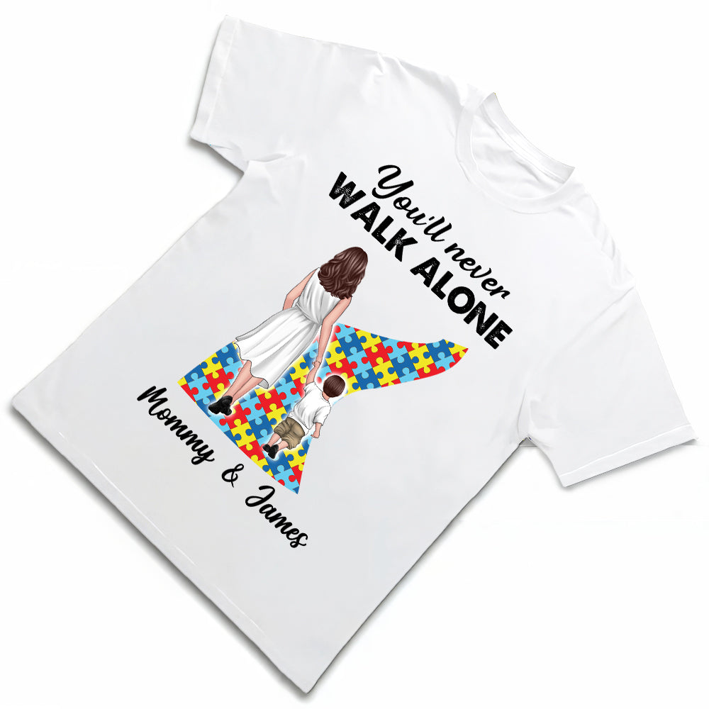 You’ll Never Walk Alone – Customizable Family T-Shirt for Mommy & Child with Puzzle Design, Gift for Mother or Lover