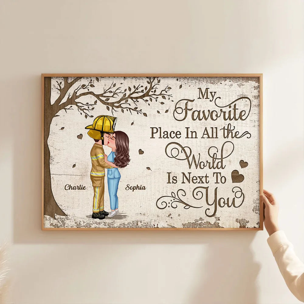 Favorite Place In The World Couple Kissing Poster, Romantic Personalized Wall Art, Unique Gift for Him or Her