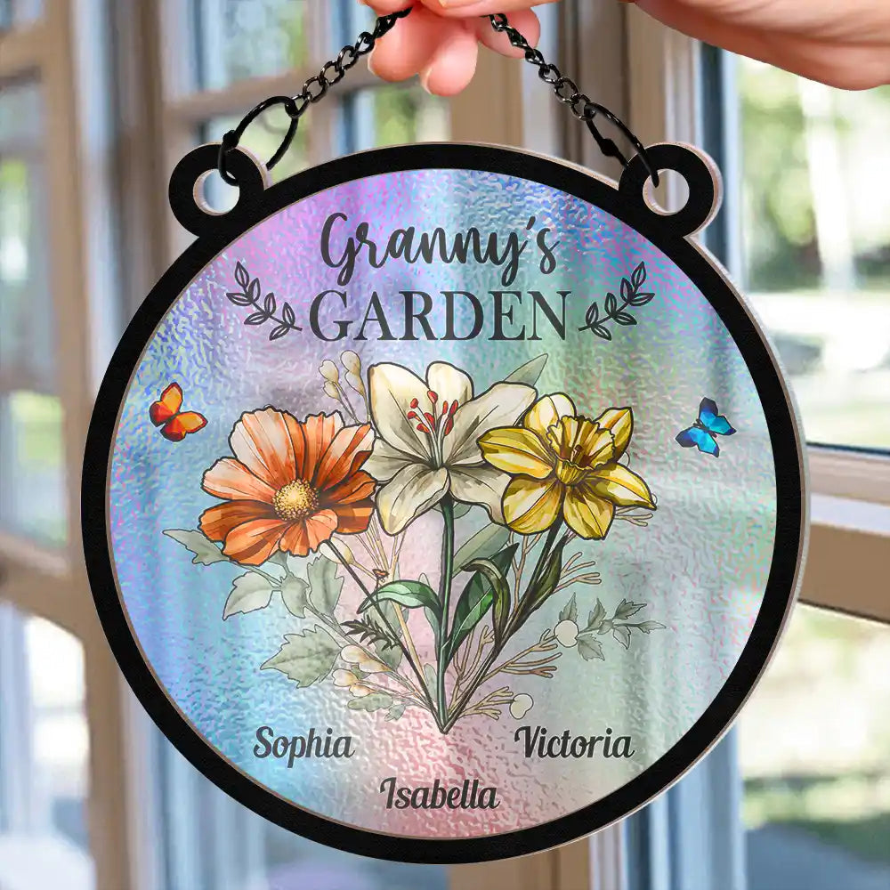 Personalized "Grandma’s Garden" Ornament – Custom Wood and Acrylic Layered Ornament for Grandma