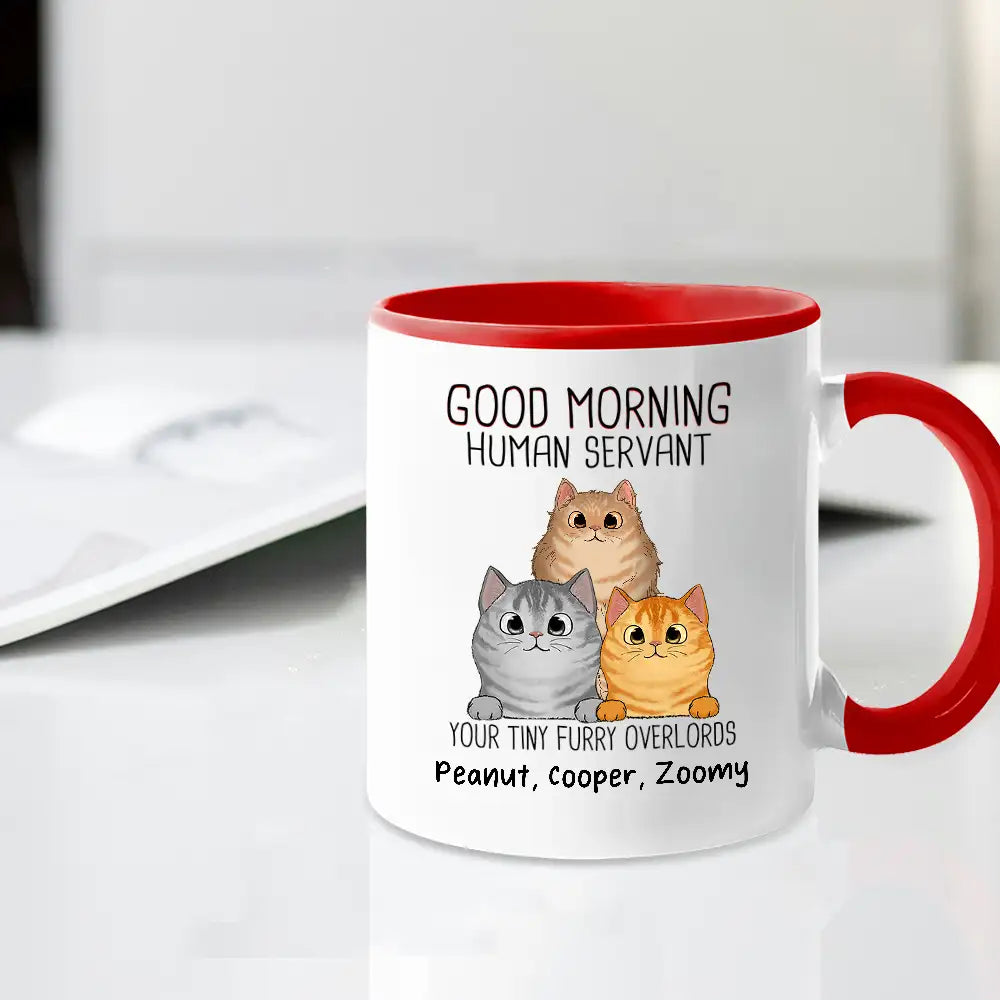“Good Morning, Human Servant” Custom Cat Name Mug – Furry Overlord Edition