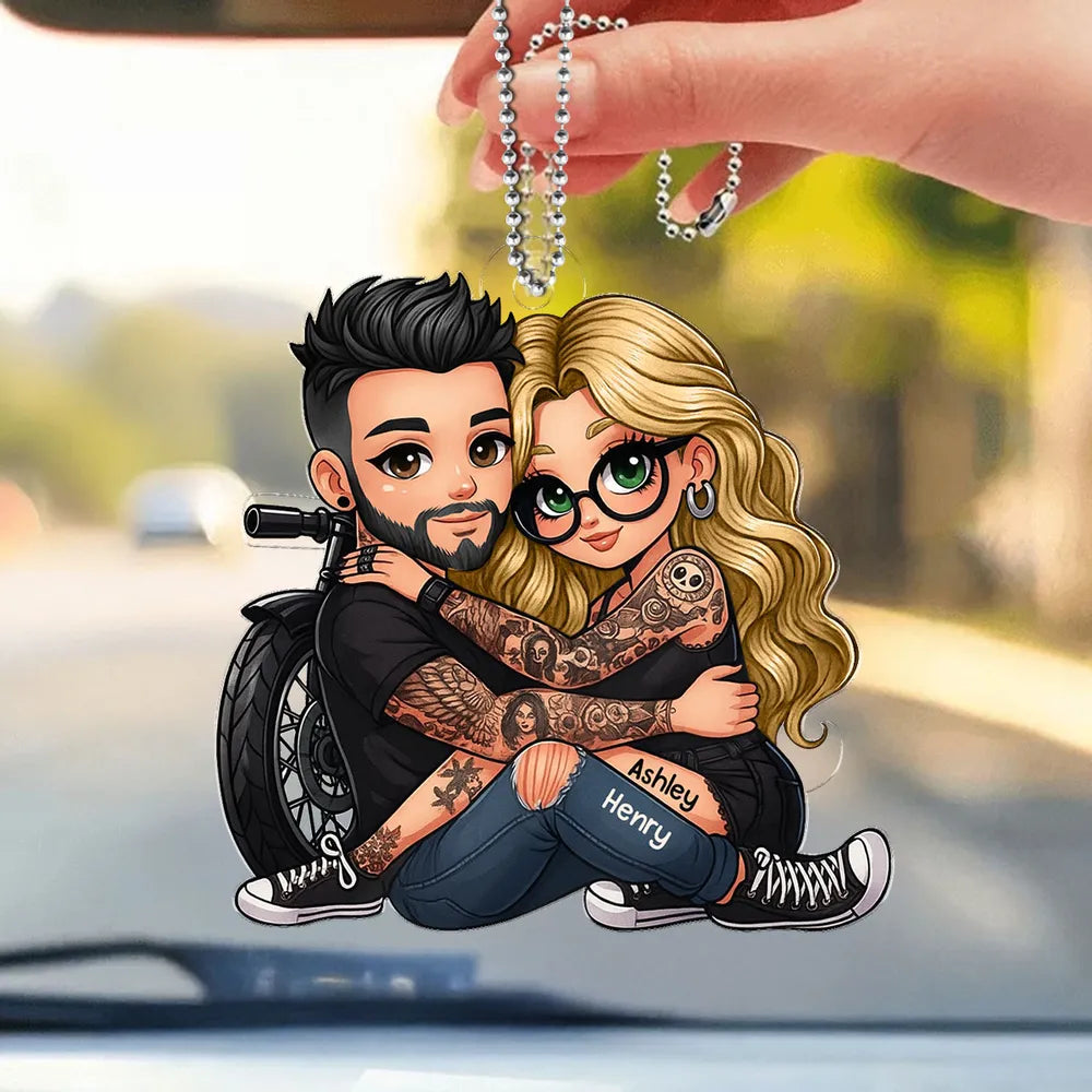 Ride Together Biker Couple Acrylic Car Hanger – Personalized Gift for Motorcycle Lovers