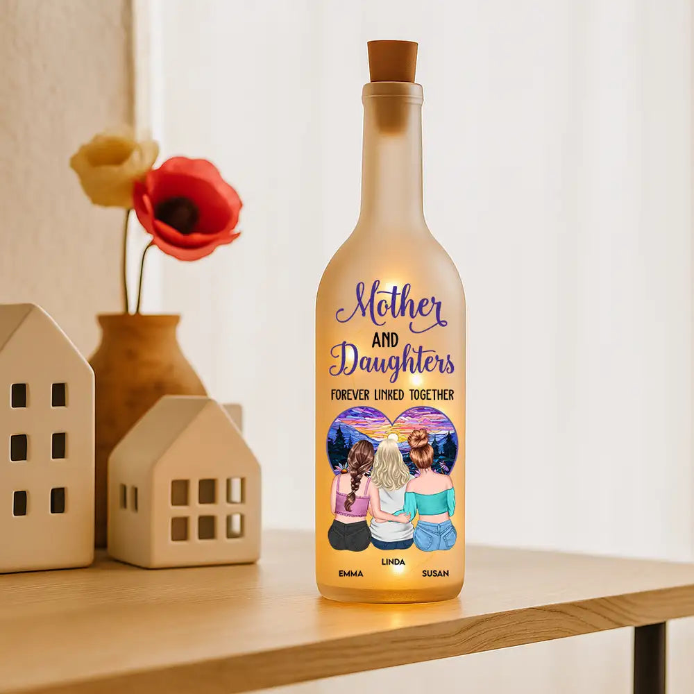 Personalized Bottle Lamp – "Mother and Daughters Forever Linked Together" Custom Light for Mom