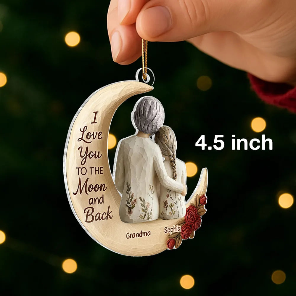 Acrylic Ornament with Grandma and Grandkid Moon Hug Heartwarming Holiday Decor Personalized Unique Gift for Grandma