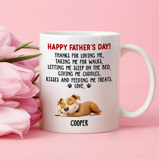 Funny Pet-Themed White Ceramic Mug – Father’s Day Gift for Dog Dads Featuring Sleeping Puppy