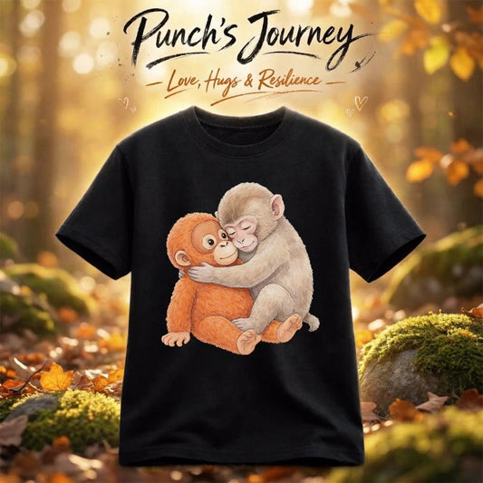 Cute Punch Monkey Graphic Classic Tee, Hugging Baby Monkey Art, Cozy Viral Animal Lover Gift Shirt
