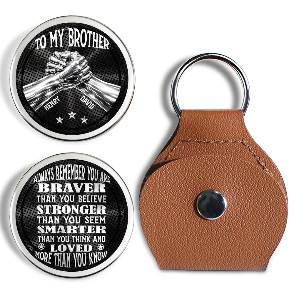 Pocket Hug for Brother with Brave Stronger Smarter Loved Quote, Personalized Keepsake Gift, Small Comfort Token to Carry Daily