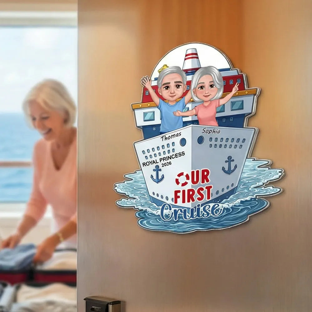 Our First Cruise Acrylic Magnet, Personalized Cruise Ship Door Magnet for a Couple, Sweet Vacation Memory Gift
