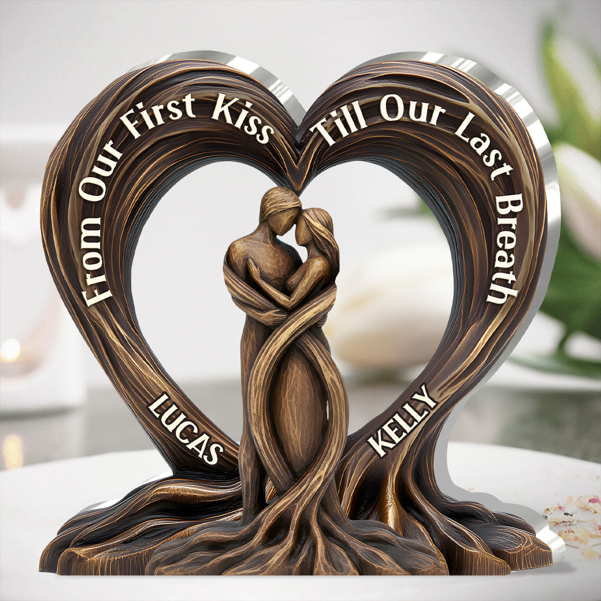 Custom Couple Shaped Acrylic Block Plaque – From First Kiss Till Our Last Breath Heart Decor, Emotional Anniversary Gift