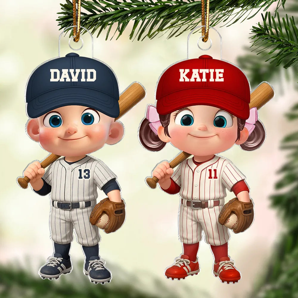 Baseball Acrylic Ornament with Cute Character Design, Customizable Holiday Tree Decoration, Perfect Gift for Kids and Families