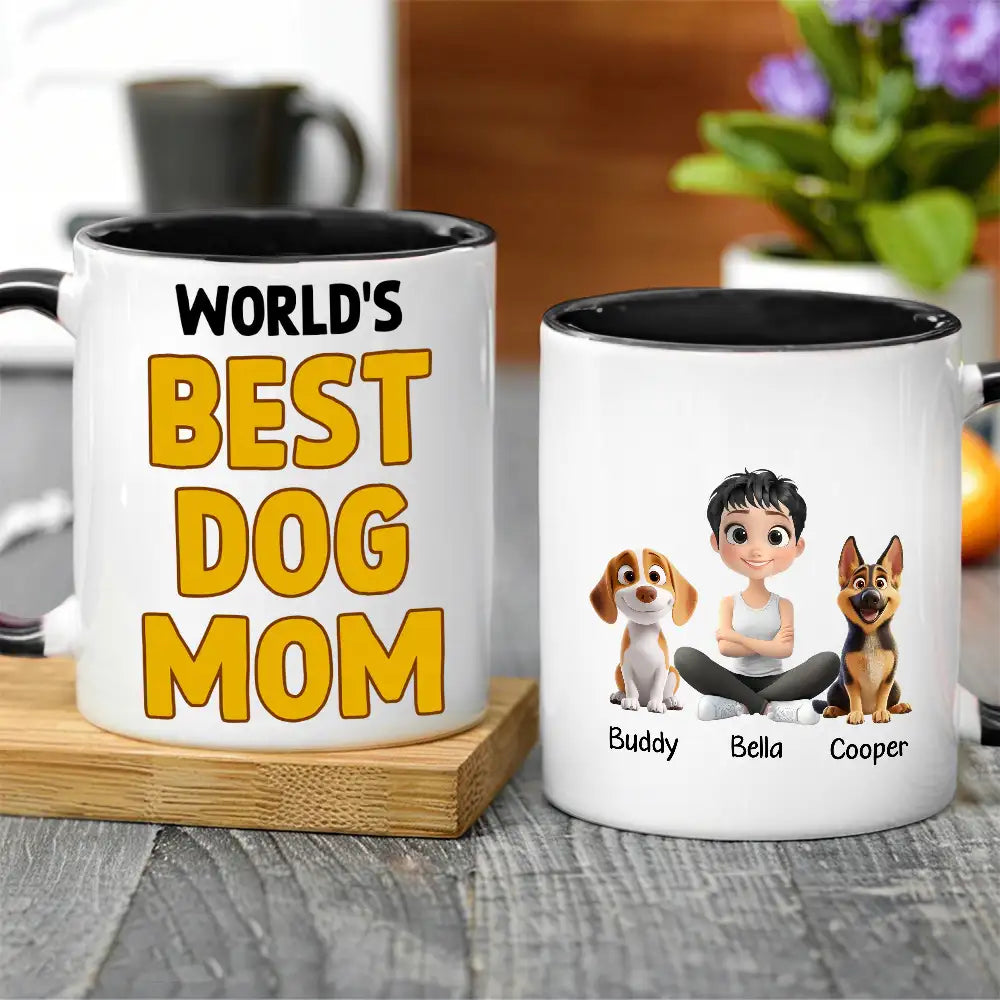 World’s Best Dog Dad Mug – Personalized Ceramic Mug with Cartoon Dog and Owner for Dog Lovers
