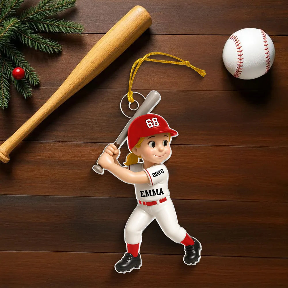 Custom Baseball Ornament for Kids – Personalized Acrylic or Wooden Ornament, Gift for Young Baseball Lovers