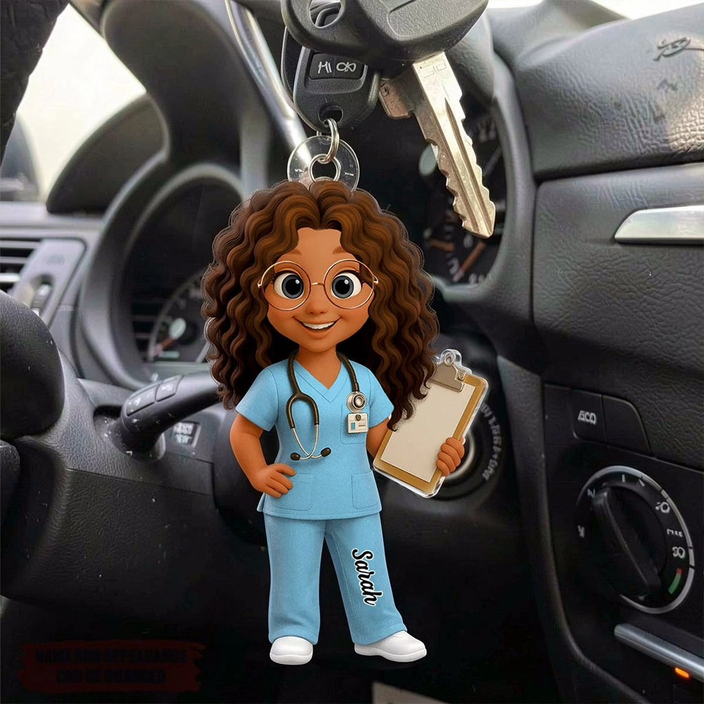Personalized Nurse Cartoon Acrylic Keychain Cute Scrubs Clipboards Charm Unique Gift for Nurses Coworkers