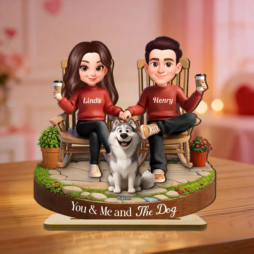 You & Me and The Dog Personalized 2-Layer Wooden Plaque, Sweet Couple & Pup Keepsake for Living Room Display, Gift for Pet Lovers