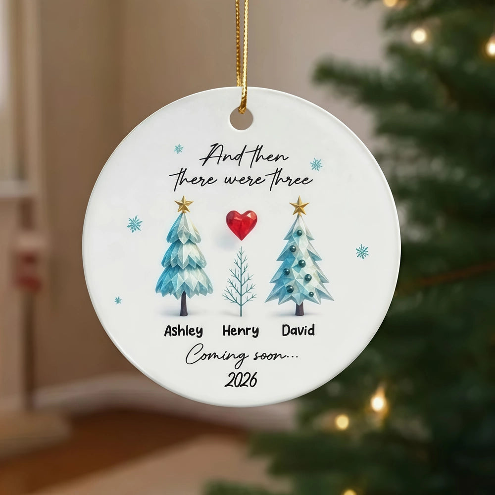Personalized Expecting Parents Christmas Ornament, “And Then There Were Three/Five”, Baby Coming Soon Family Keepsake