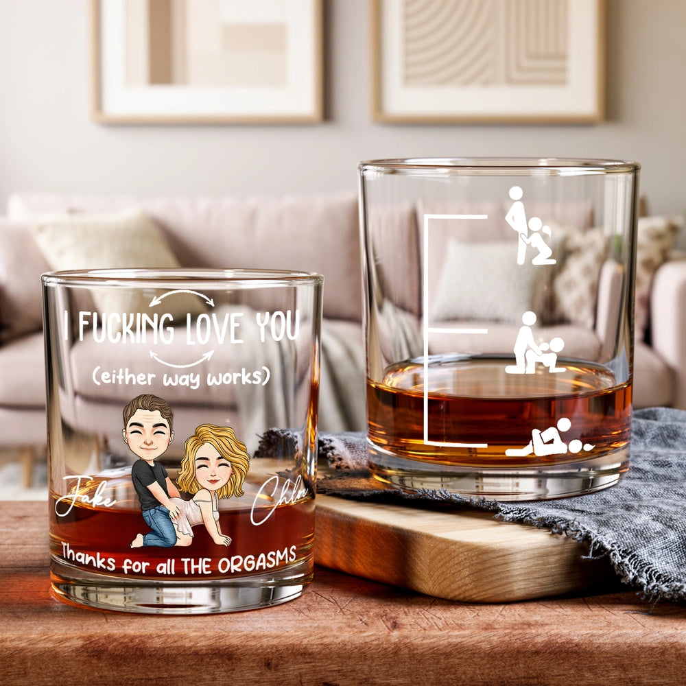 Personalized Funny Love Quote Whiskey Glass with Cartoon Couple - Unique Naughty Gift for Couples