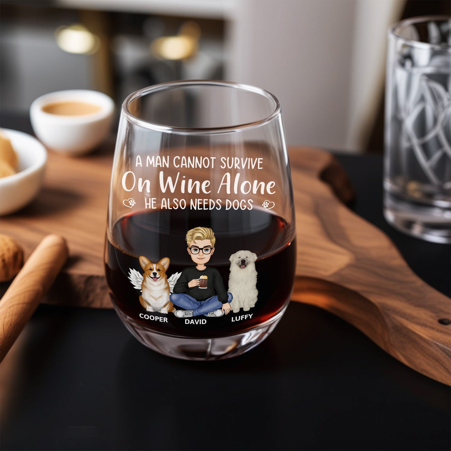 Personalized Women’s Wine Glass - Special Gift for Dog Mom, Dog Dad - Valentine's Day Keepsake for Couples, Pet Lovers, and Families