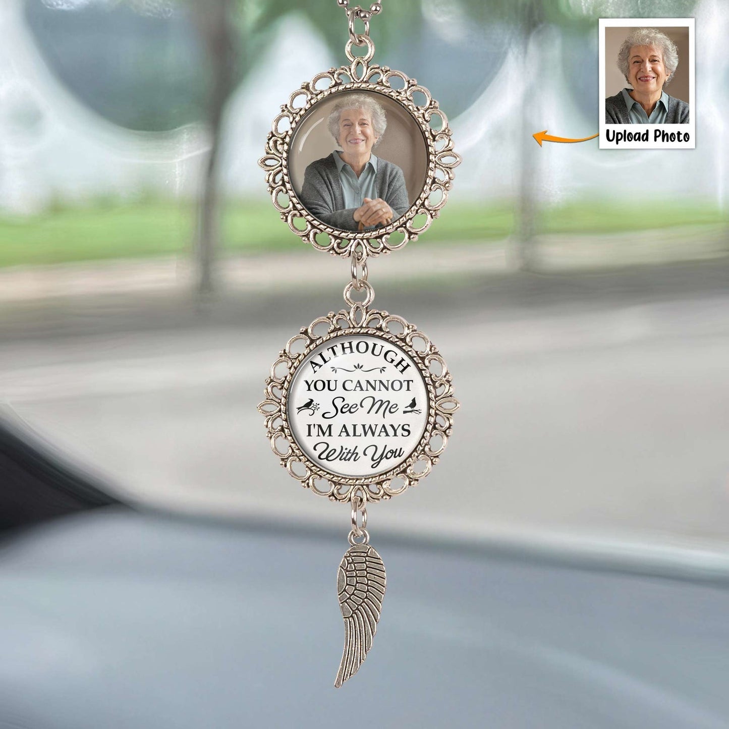 Metal Car Ornament with Pet Photo Frame – “I’m Always With You” Keepsake, Heartfelt Memorial Gift