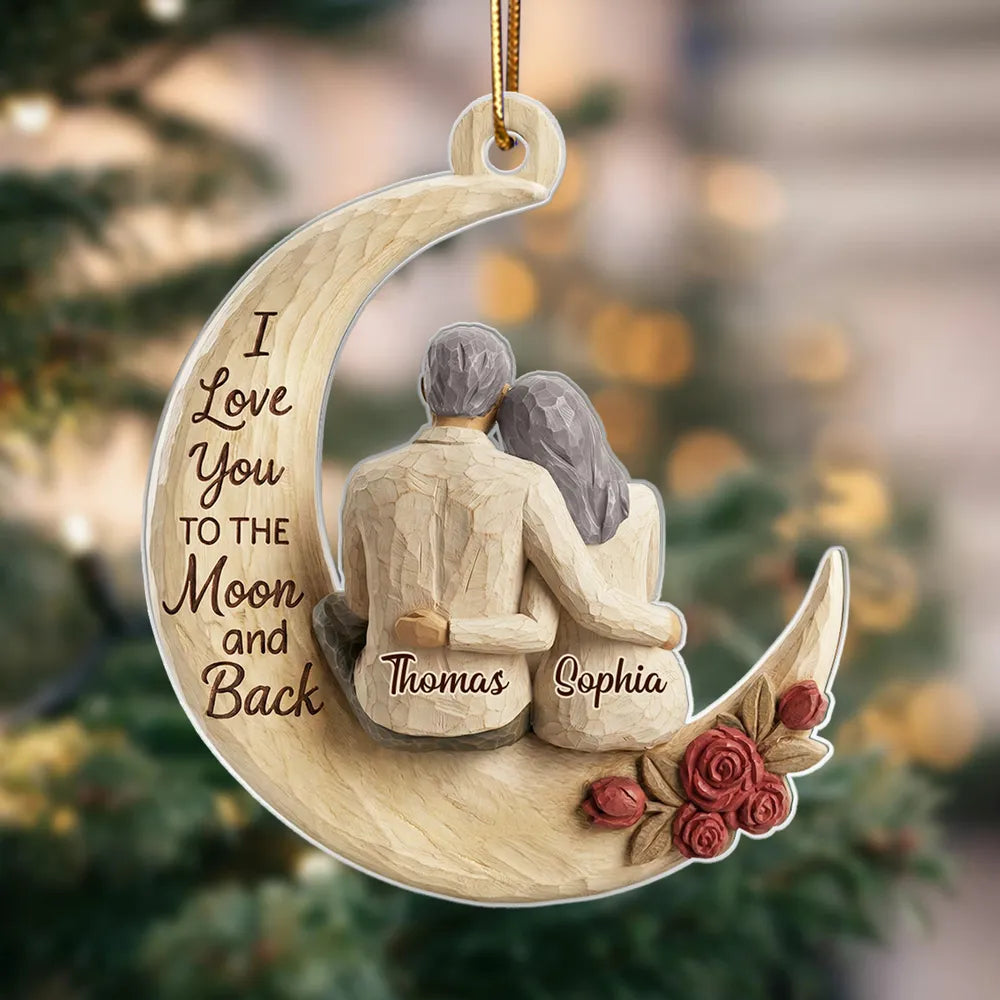 Acrylic Ornament Couple Hugging on Moon I Love You to the Moon and Back Unique Gift for Anniversary Romantic Keepsake
