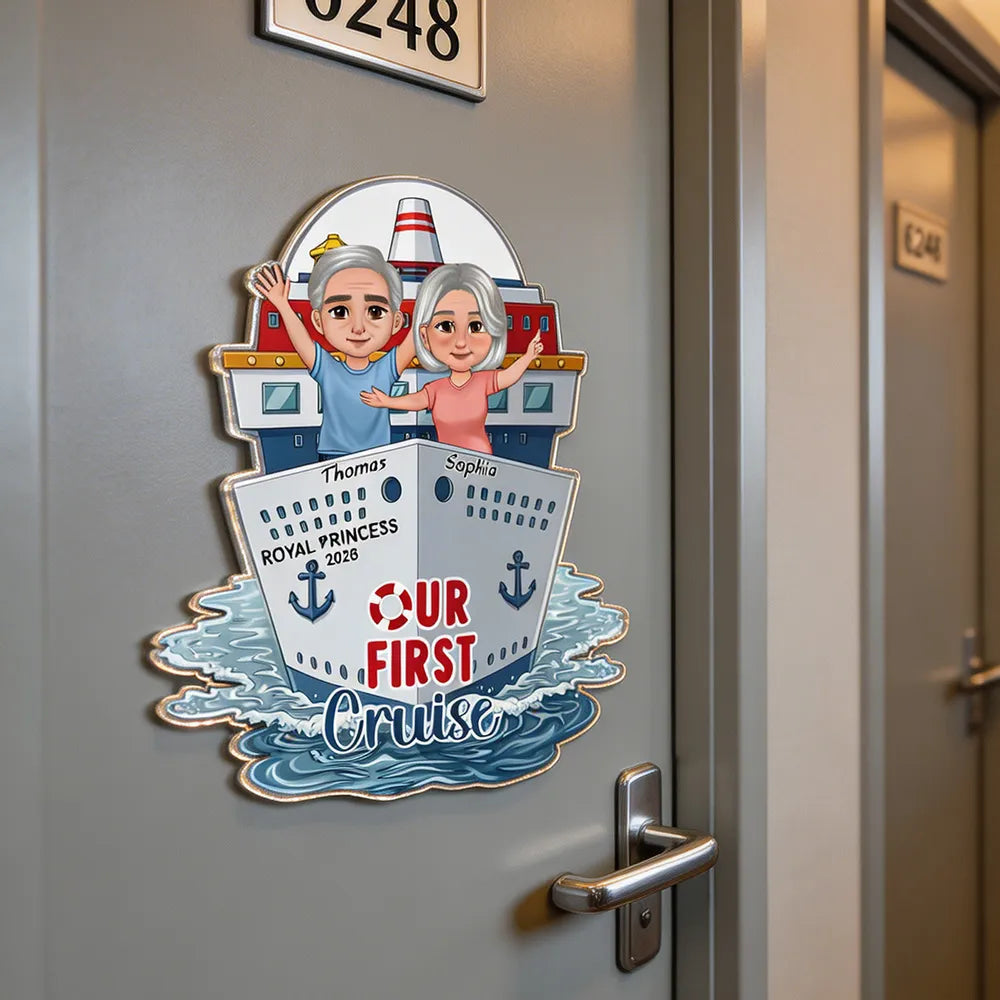 Our First Cruise Acrylic Magnet, Personalized Cruise Ship Door Magnet for a Couple, Sweet Vacation Memory Gift