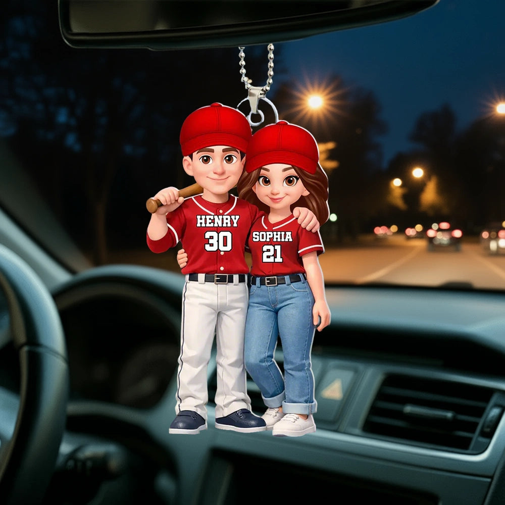 I'll Always Be Your Biggest Fan Acrylic Car Hanger, Personalized Baseball Couple Mirror Decor, Sweet Gift for Couples
