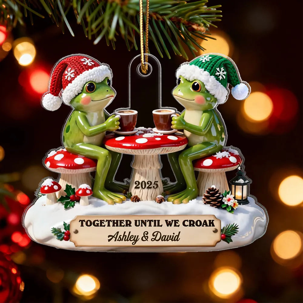 Personalized Acrylic Ornament Frog Couple Coffee Date, Cottagecore Cute Design, Unique Christmas Gift For Couple