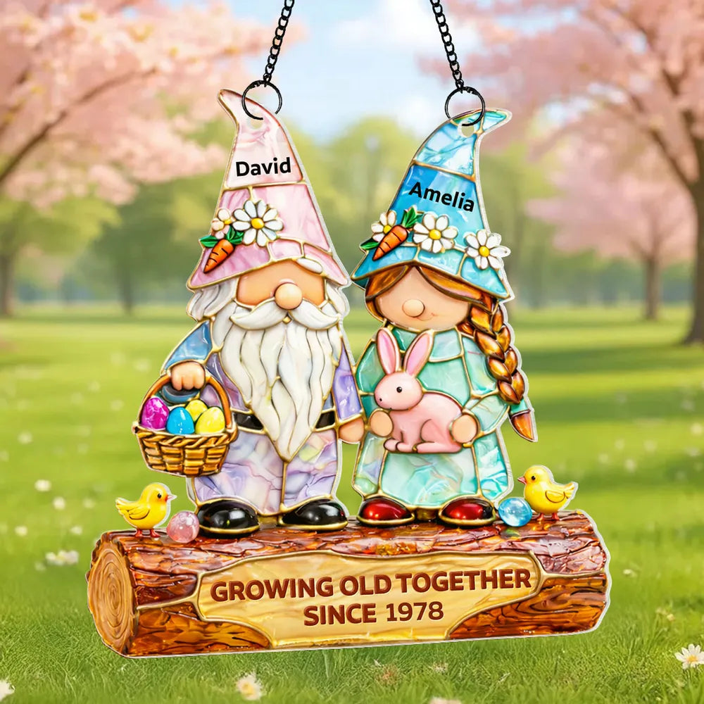 Personalized Acrylic Suncatcher Ornament Cute Gnome Couple Window Decor, Sunlit Colorful Display, Unique Anniversary Gift