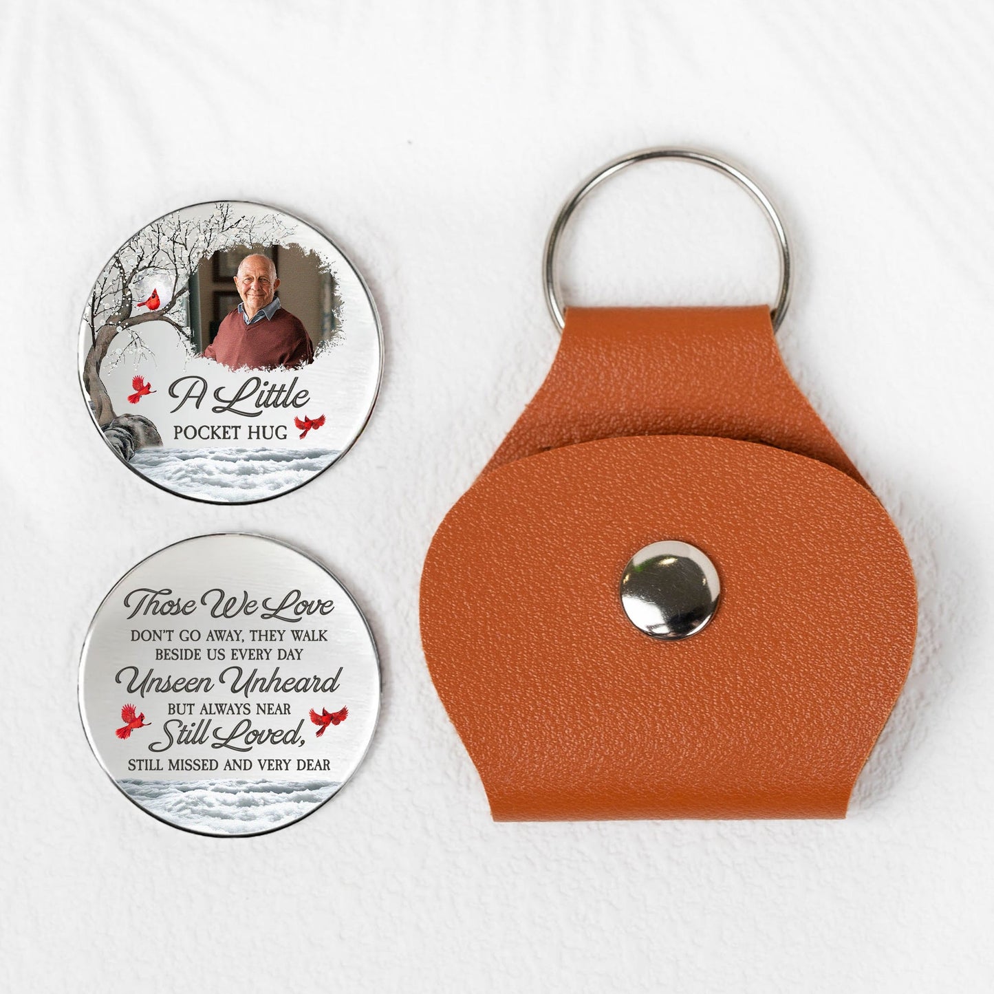 Pocket Hug Memorial Keepsake With Cardinal Winter Scene, Personalized Comfort Gift To Keep Them Close