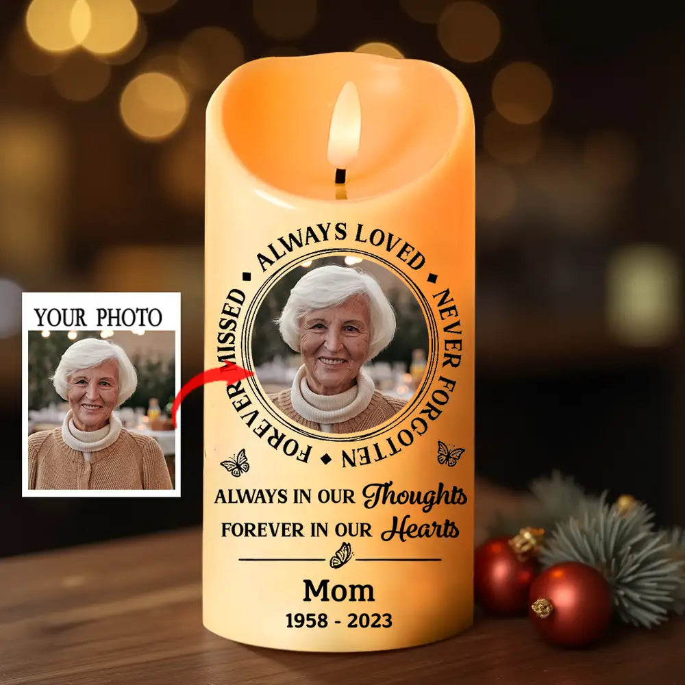 "No Longer by My Side, Always in My Heart – Custom Memorial LED Candle with Wings – Tribute Gift for Memorial Day or Anniversary"