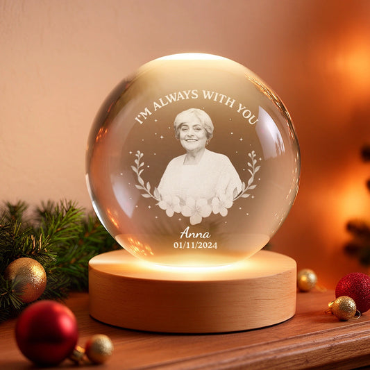 Personalized Globe Lamp Photo Keepsake, I'm Always With You, Warm Memorial Night Light Unique Gift