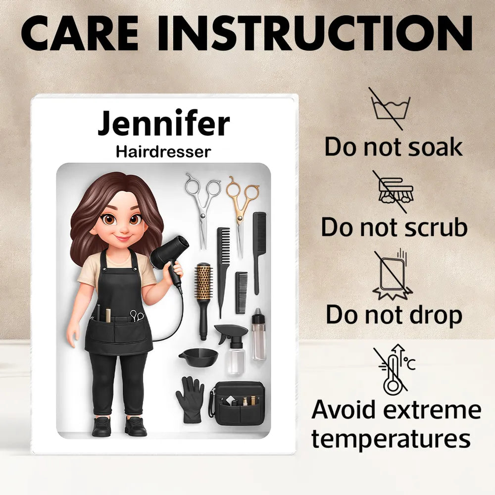 Personalized Rectangle Acrylic Block Plaque Hairdresser Salon Tool Illustration Desk Decor - Unique Gift for a Stylist