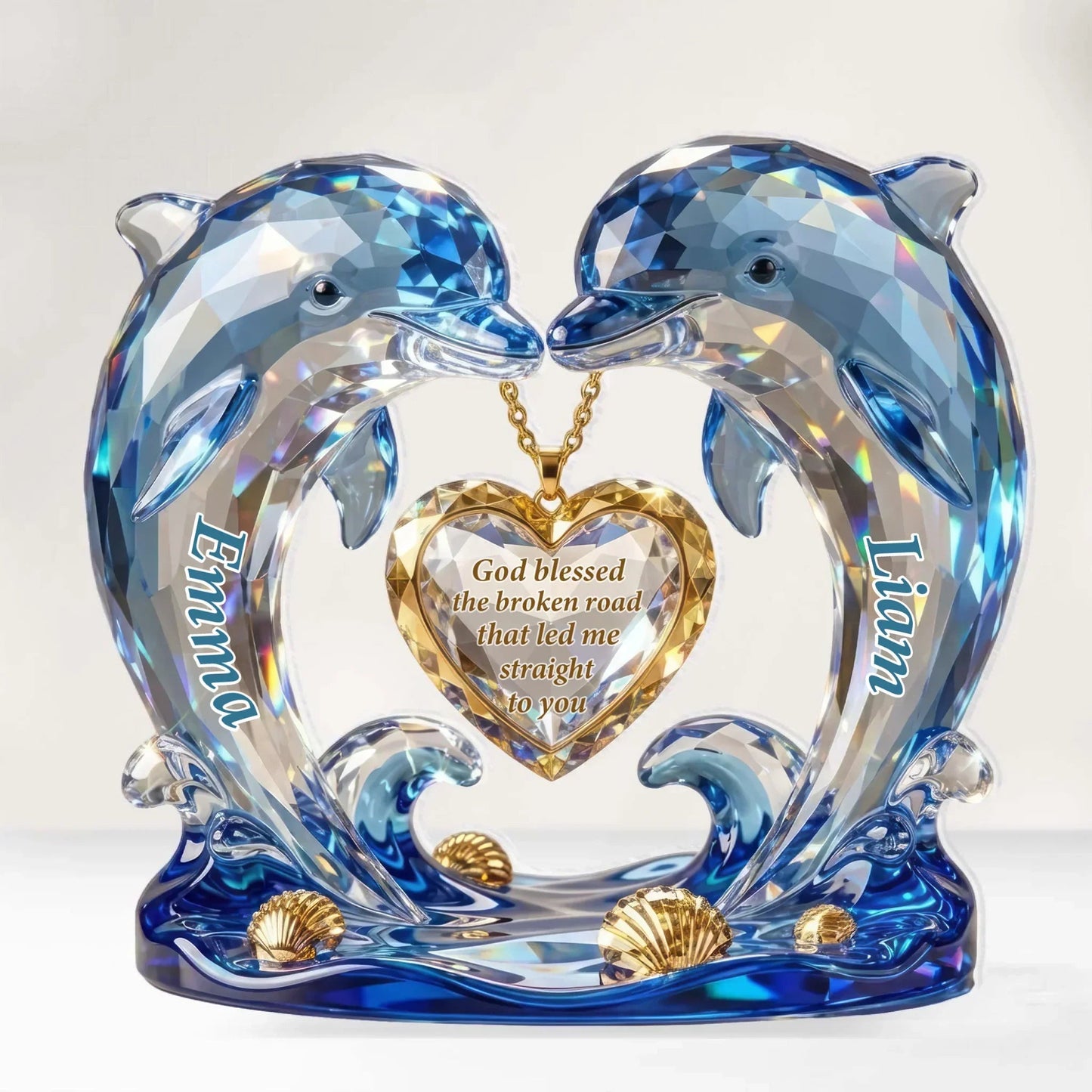 Personalized Dolphin Couple Shaped Acrylic Block Plaque with Heart Quote, Romantic Shelf Decor, Unique Gift for Couples