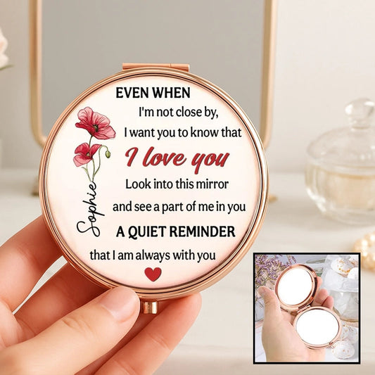 A Part Of Me In You Metal Compact Mirror, Personalized Love Message Gift for Wife or Girlfriend, Sweet Daily Reminder