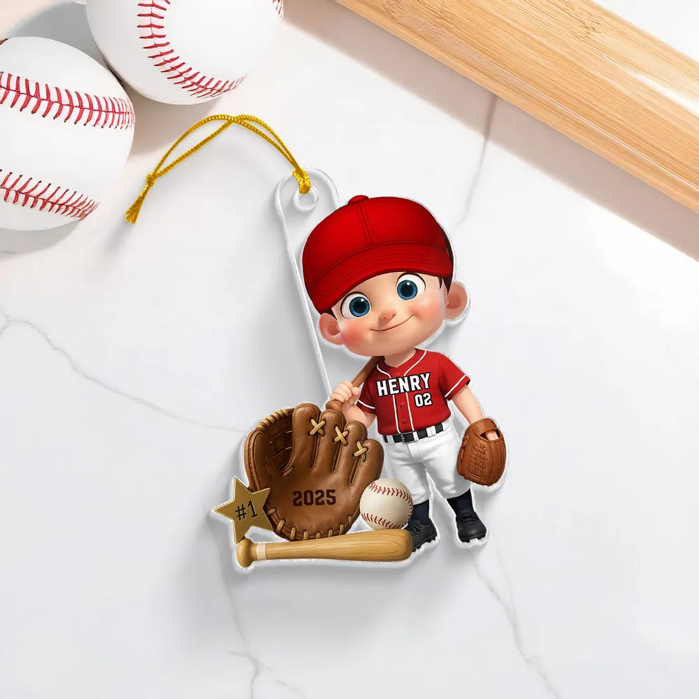 Custom Baseball Player Acrylic Ornament – Perfect Christmas Gift to Celebrate Kids' Passion for Sports