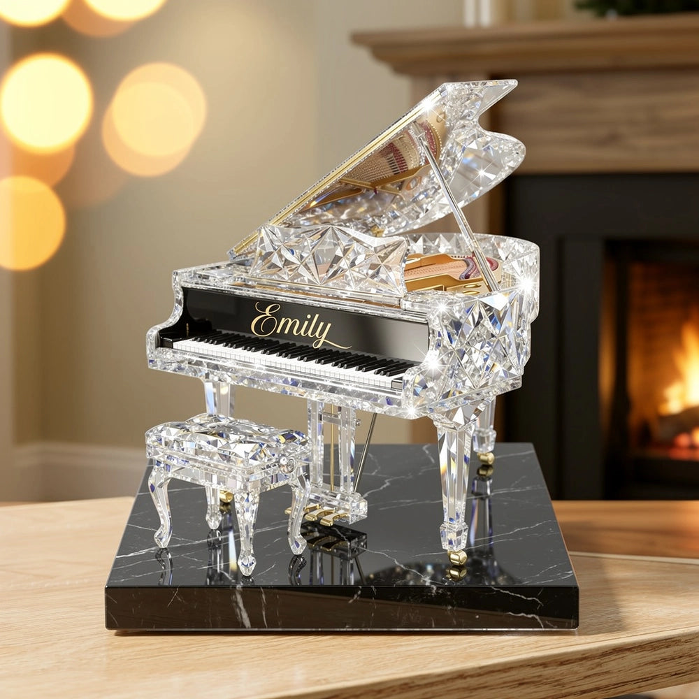 Shaped Acrylic Block Plaque with Sparkling Grand Piano Design, Personalized Keepsake for a Music Lover, Creative Gift