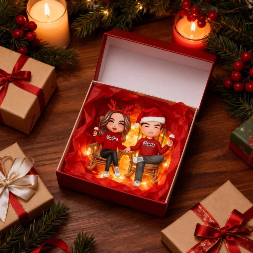 Personalized Couple Acrylic Car Hanger, Cute Sitting Together Christmas Mirror Decor, Unique Gift for Him or Her