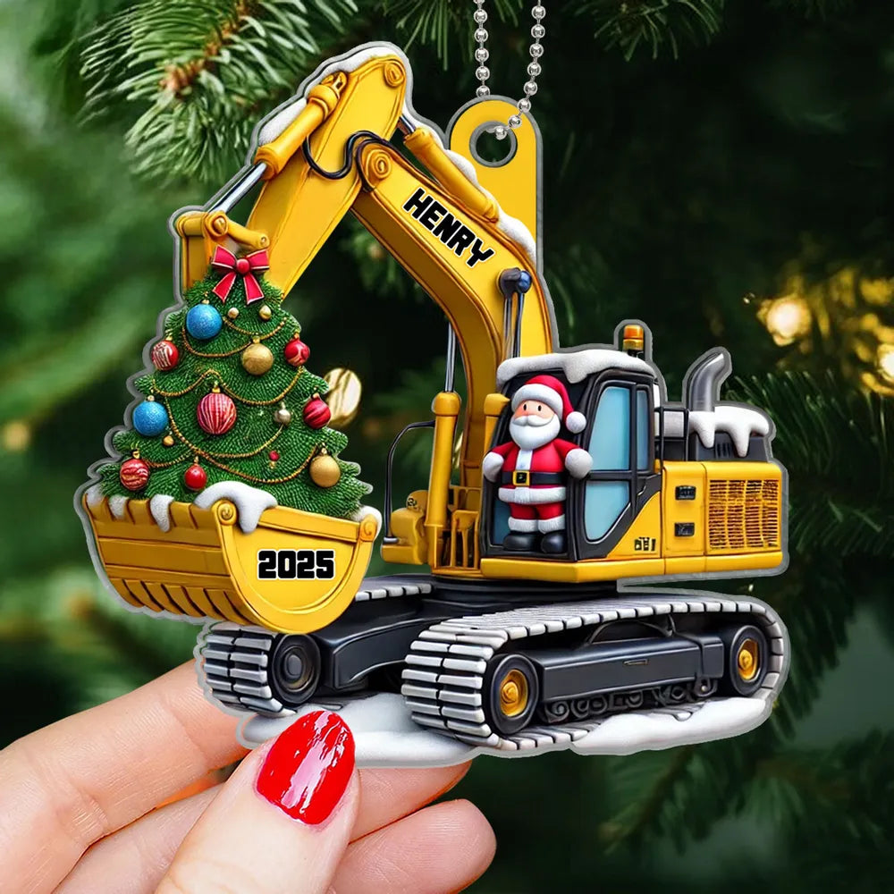 Personalized Funny Construction Car Hanger - Custom Name Ornament Gift
