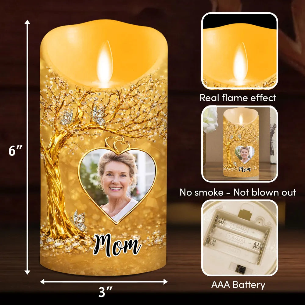 Personalized Flameless LED Candle with Photo Calendar Heart Date Warm Glow Memorial Keepsake Unique Gift for Mom