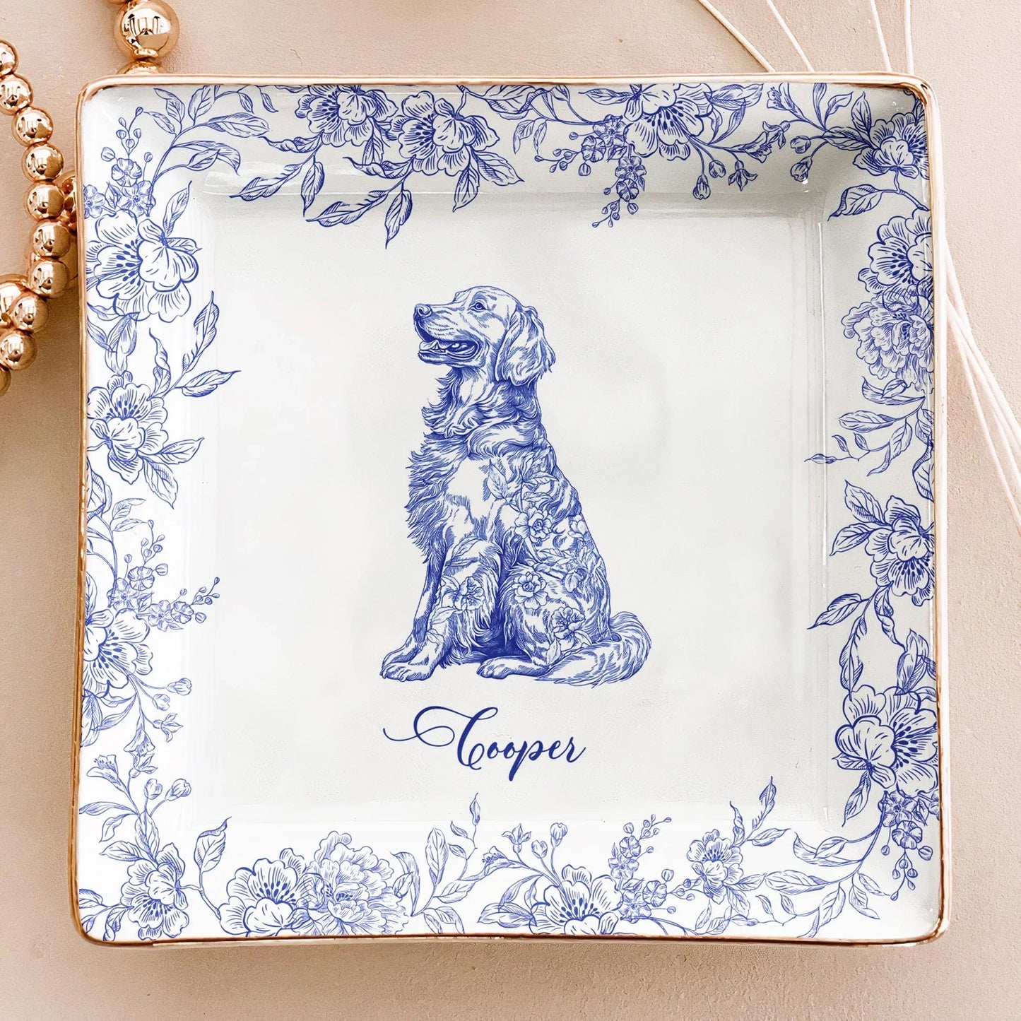 Custom Dog Lover Bone China Plaque in Toile de Jouy Style – Collectible Pet Wall Decor & Thoughtful Holiday or Anniversary Gift