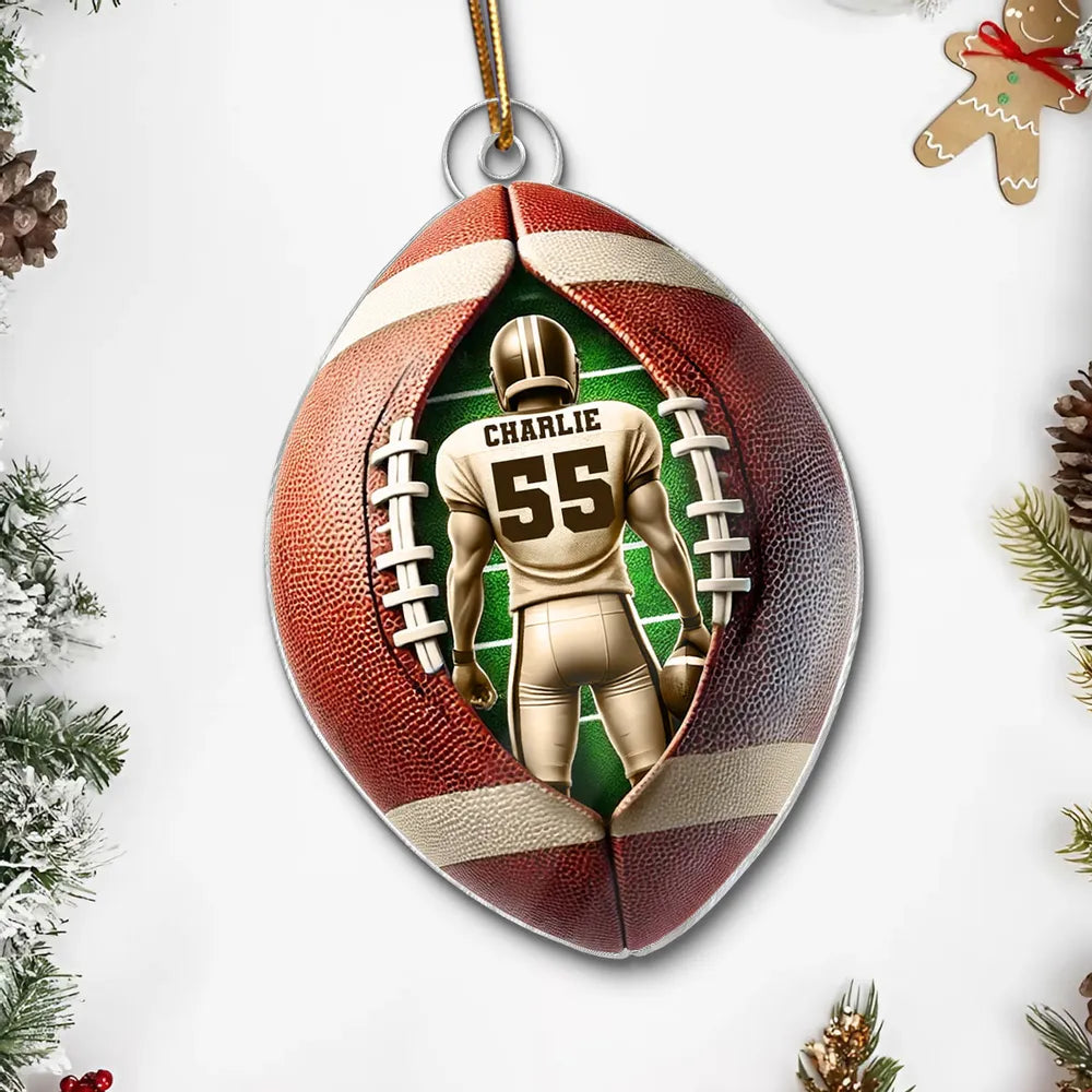 Acrylic Ornament Football Player Personalized, Layered Football Shape, Tree Decor, Unique Gift for Players and Fans