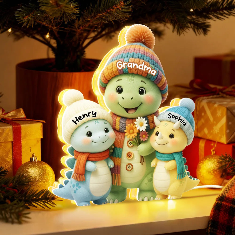 Dinosaur Family Acrylic Light Box – Cozy Holiday Lamp, Perfect Gift for Grandma