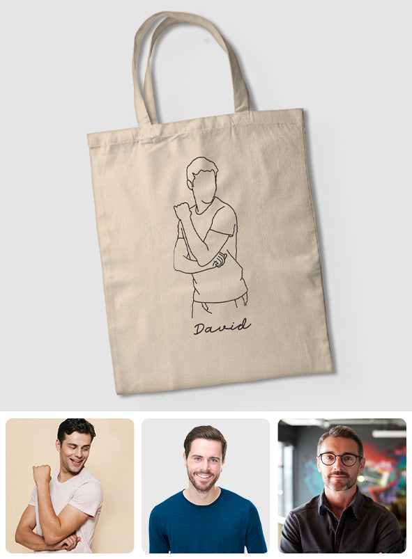 Custom Photo Line Art - Personalized grandson Embroidered Tote Bag