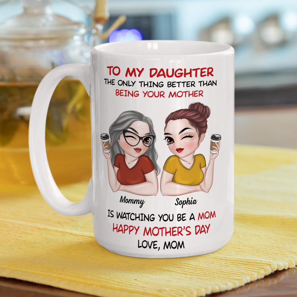 Personalized Ceramic Mug for Daughter, Cute Mom Daughter Coffee Characters, Happy Mother's Day, Unique Gift from Mom