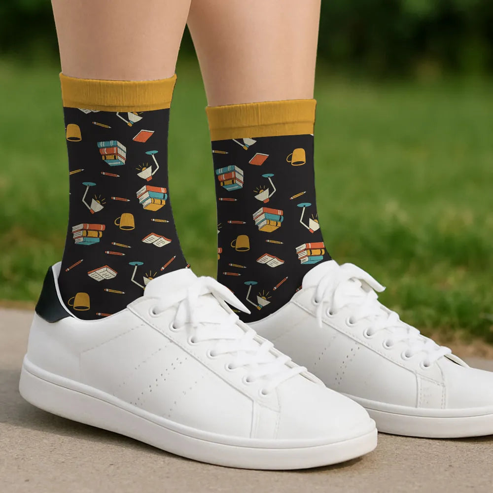 Personalized I am Booked Crew Socks, Funny Book Lover Gift, Cozy Reading Vibes With Vibrant Colors