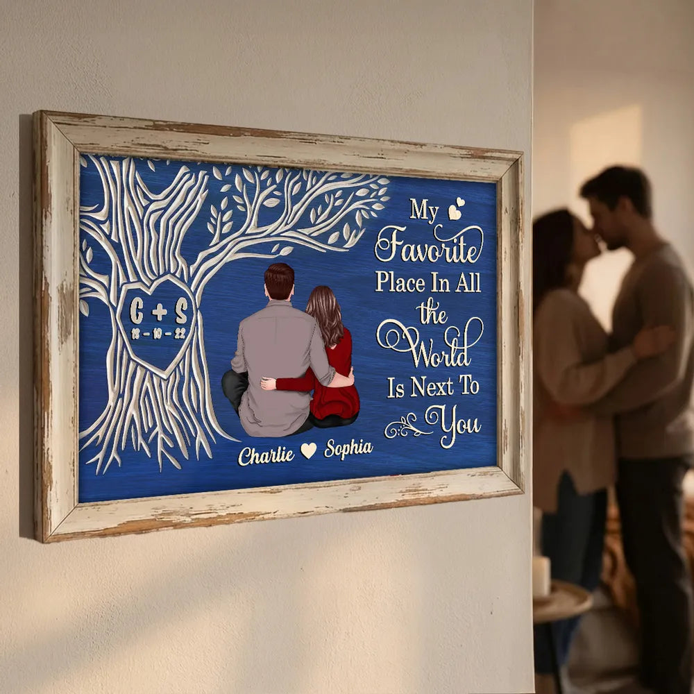My Favorite Place Is Next To You Poster, Custom Couple Keepsake Wall Art, Cozy Blue Modern Look, Unique Anniversary Gift