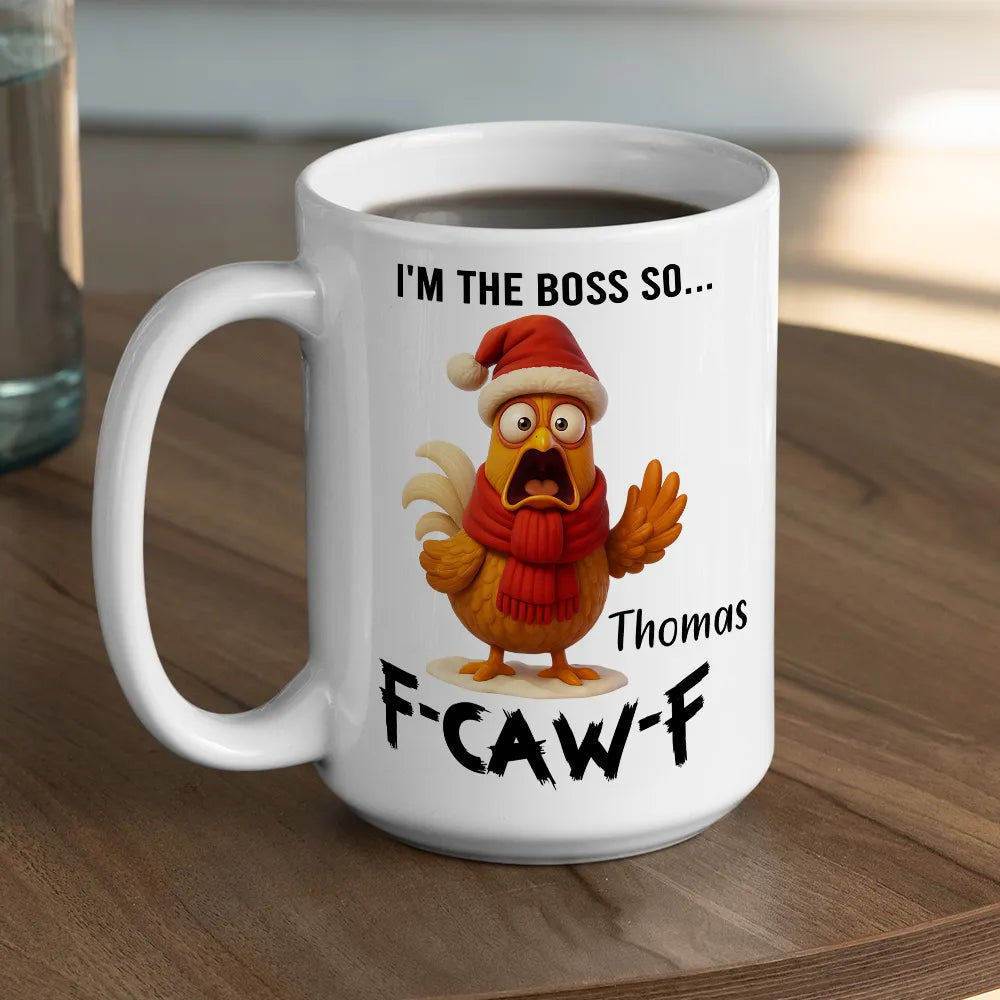 Personalized White Ceramic Mug with Angry Rooster Boss Design, Funny Custom Gift for Coworker or Friend, Unique Office Coffee Mug