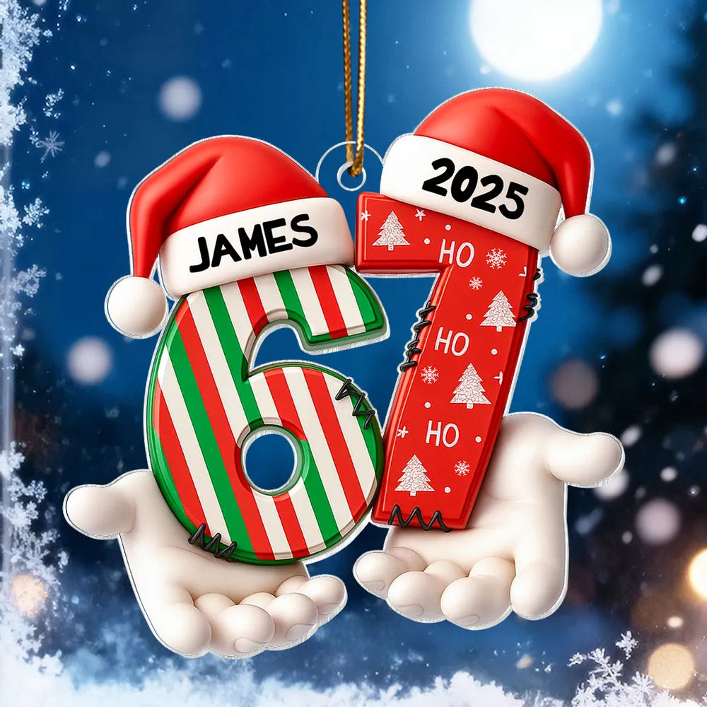 Personalized Acrylic Ornament Six Seven Trend with Santa Hats – Custom Kids Christmas Tree Decor & Unique Holiday Gift