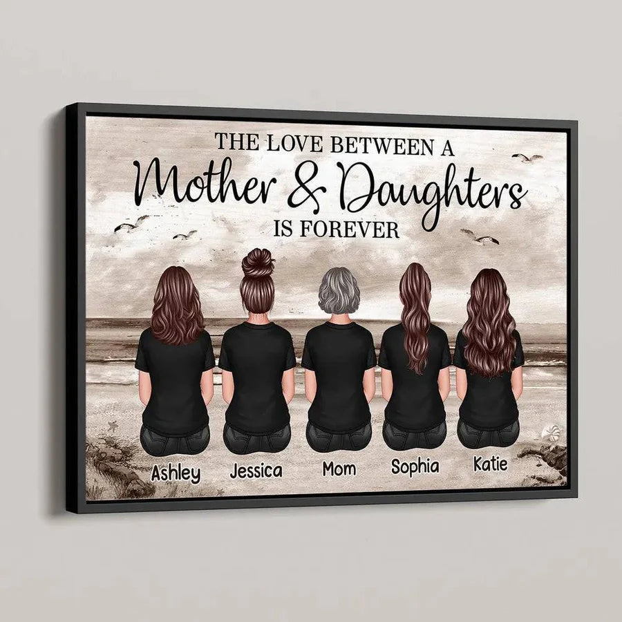 Mother & Daughters Beach Back View – Personalized Poster, Sentimental Decor for Valentine's Day or Mother's Day