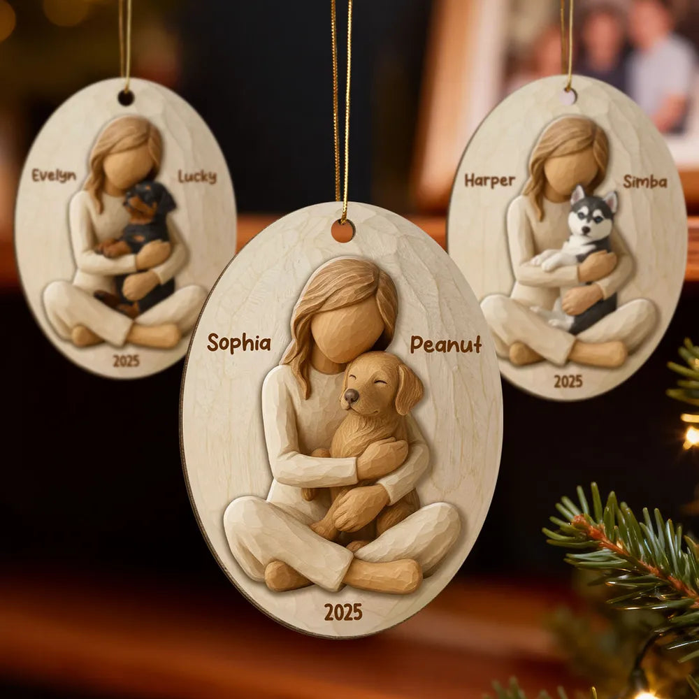 Custom Dog Breed & Name Ornament, Cozy Pet Lover Christmas Keepsake, Engraved Wooden Gift for Her and Their Fur Baby