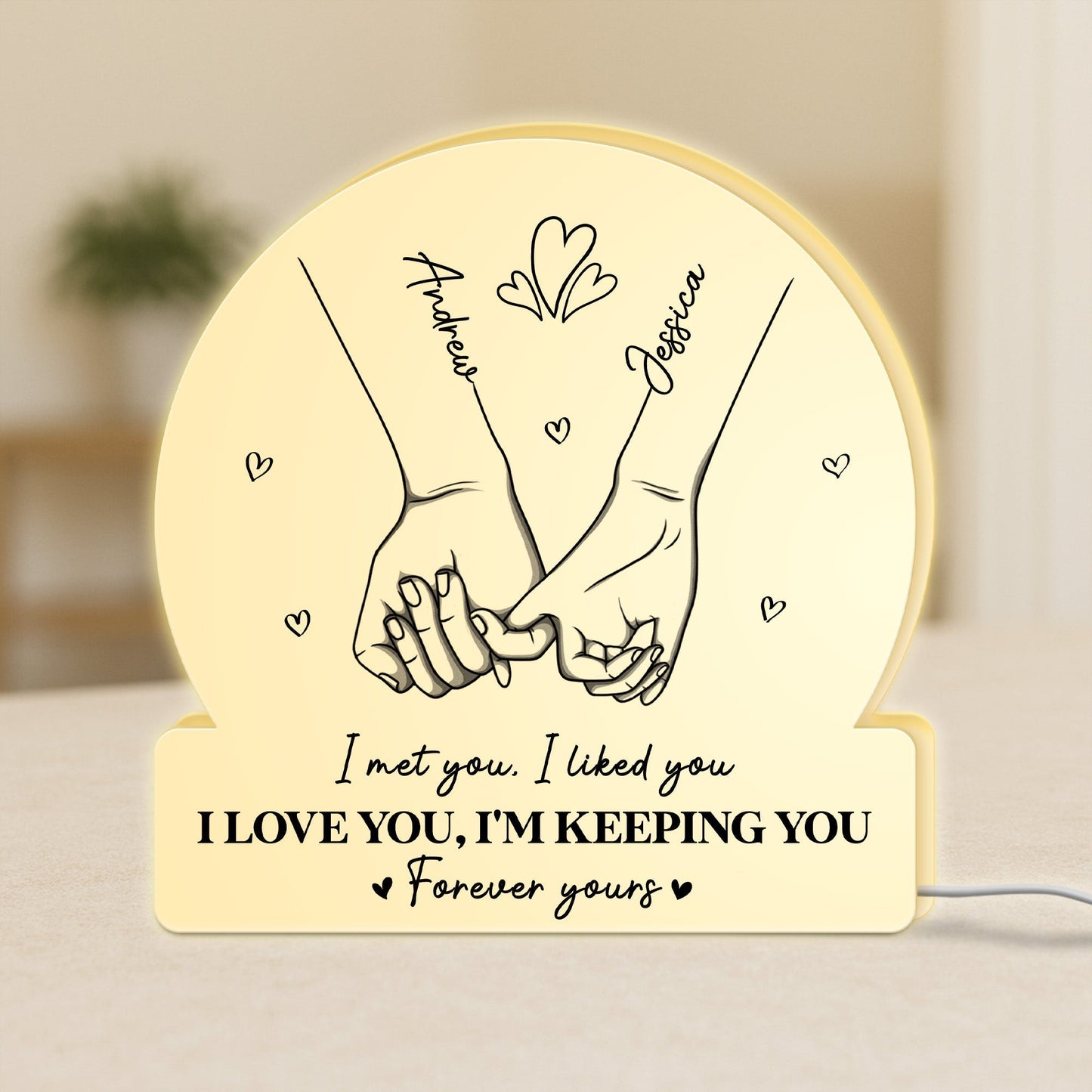 Personalized Acrylic Light Box with Holding Hands Sketch, Warm Glow Bedroom Lamp, Unique Romantic Gift for Couple