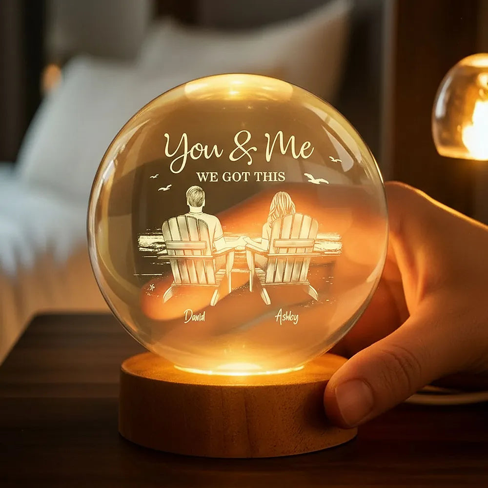 Personalized Globe Lamp with You & Me Beach Couple Scene, Unique Romantic Gift for Couples